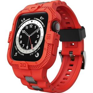GELISHI Bands Compatible for Apple Watch Band 46mm 45mm 44mm 42mm, Men Sport Rugged Band with Protective Case for Watch Series 10 9 8 7/Series 6 SE 5 4 3 (Red)