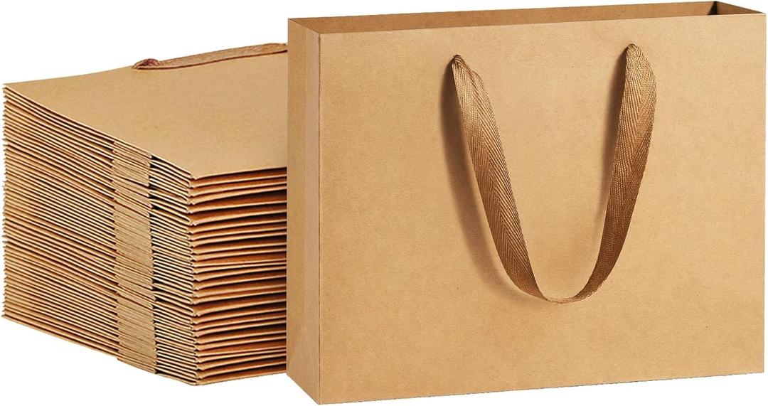BagDream 8.6x4x7 25Pcs Brown Kraft Paper Bags with Handles, Heavy Duty Small Gift Bags for Party Favor, Retail, Merchandise, Soft Cloth Handle Sturdy Paper Sacks