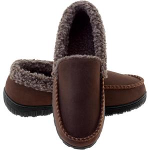 Lulex Moccasins for Men House Slippers Indoor Outdoor Plush Mens Bedroom Shoes with Hard Sole (10, Dark Brown)