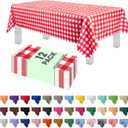 Grandipity 12 Pack Premium Disposable Plastic Picnic Tablecloth 54 Inch. x 108 Inch. Decorative Rectangle Table Cover - Red Checkered Gingham