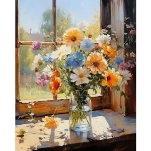 PRASIO Paint by Numbers Kit for Adults Beginner, Flower Easy Adult Paint by Number Kits on Canvas, DIY Acrylic Watercolor Oil Paint by Number for Adults for Home Decor Gift 16x20 Inch (XM-OP-WindowsillFlower01)