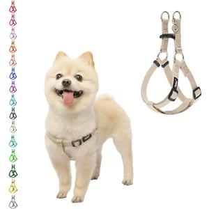 PUPTECK No Pull Dog Harness Soft Adjustable Basic Nylon Step in Puppy Vest Outdoor Walking with ID Tag Cream (Small)