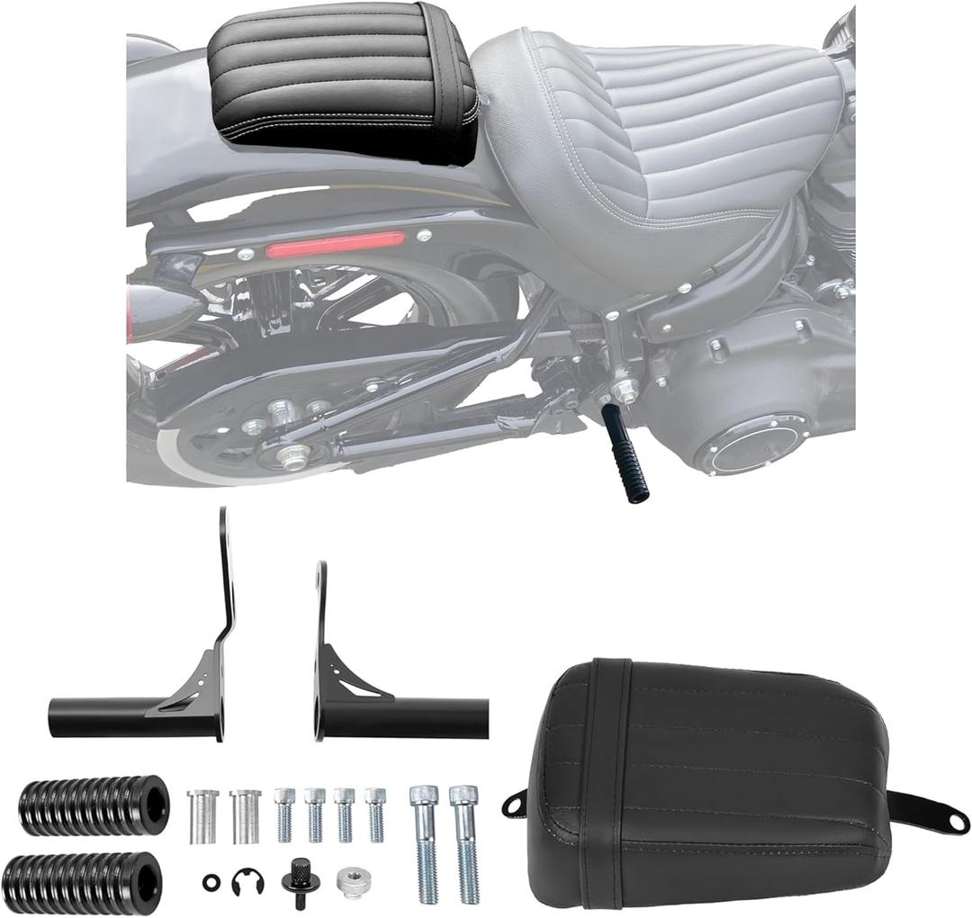KUAFU Passenger Footpegs Crash Bar & Seat Compatible with 2018-2024 Harley Softail FXST Street Bob FXBB Rear Pillion Cushion Pad & Foot Pegs Bar Frame Slider Black