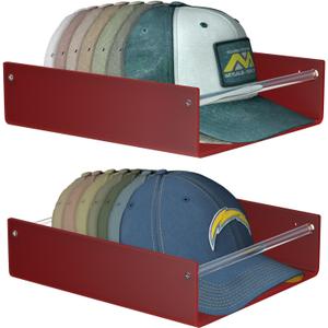 FEMELI 2 Packs Hat Organizer for Baseball, Each Acrylic Hat Racks Organizer Fit 10 Caps, Sturdy Wall Mount Holder for Men Baseball Cap Storage (Brown)