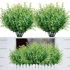 petalyn 10 Bundles Artificial Boxwood Stems Outdoor Artificial Greenery UV Resistant Foliage Plants, Faux Boxwood Shrubs Grass for Farmhouse Office Garden Wedding Window Patio Home Decor