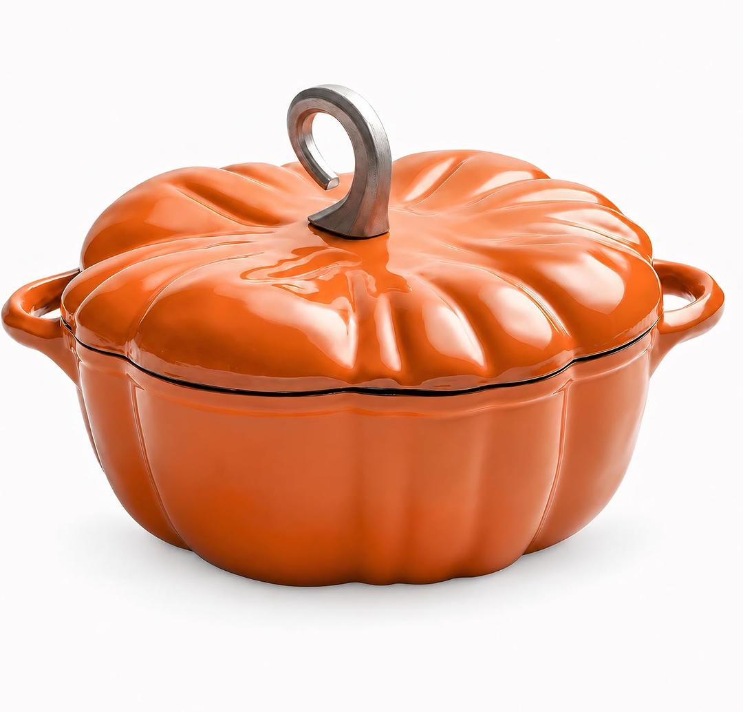 Pumpkin Cocotte, Dutch Oven Pot With Lid,Cast Iron Cooking Pot,Non Stick Pumpkin Pot,Stew Soup,Serves 3-5,Halloween Thanksgiving Decor Gift (Orange)