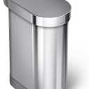 simplehuman 45 Liter / 12 Gallon Slim Hands-Free Kitchen Step Trash Can, Brushed with Plastic Lid