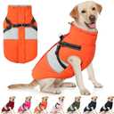 AOFITEE Dog Winter Coat, Dog Coat with Harness Built in, Dogs Jacket for Large Dogs, Reflective Waterproof Pet Puffer Jacket Snowsuit, Warm Fleece Windproof Pet Sweater for Cold Weather, XL (Orange)