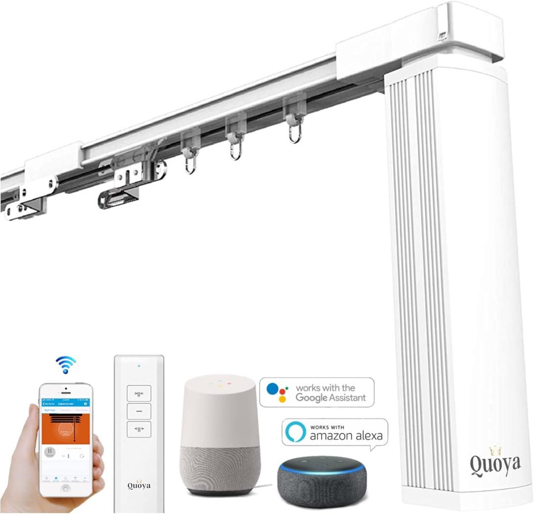 Quoya QL500 Smart Curtains System, Electric Curtain Track with Automated Rail, Motorized and Adjustable Tracks/Rod/Pole Motor compatible with Alexa, Google, Siri(up to 196 inches / 5 metres)