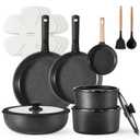 CAROTE 18-Piece Nonstick Cookware Set, Pots and Pans Set with Detachable Handle, Black