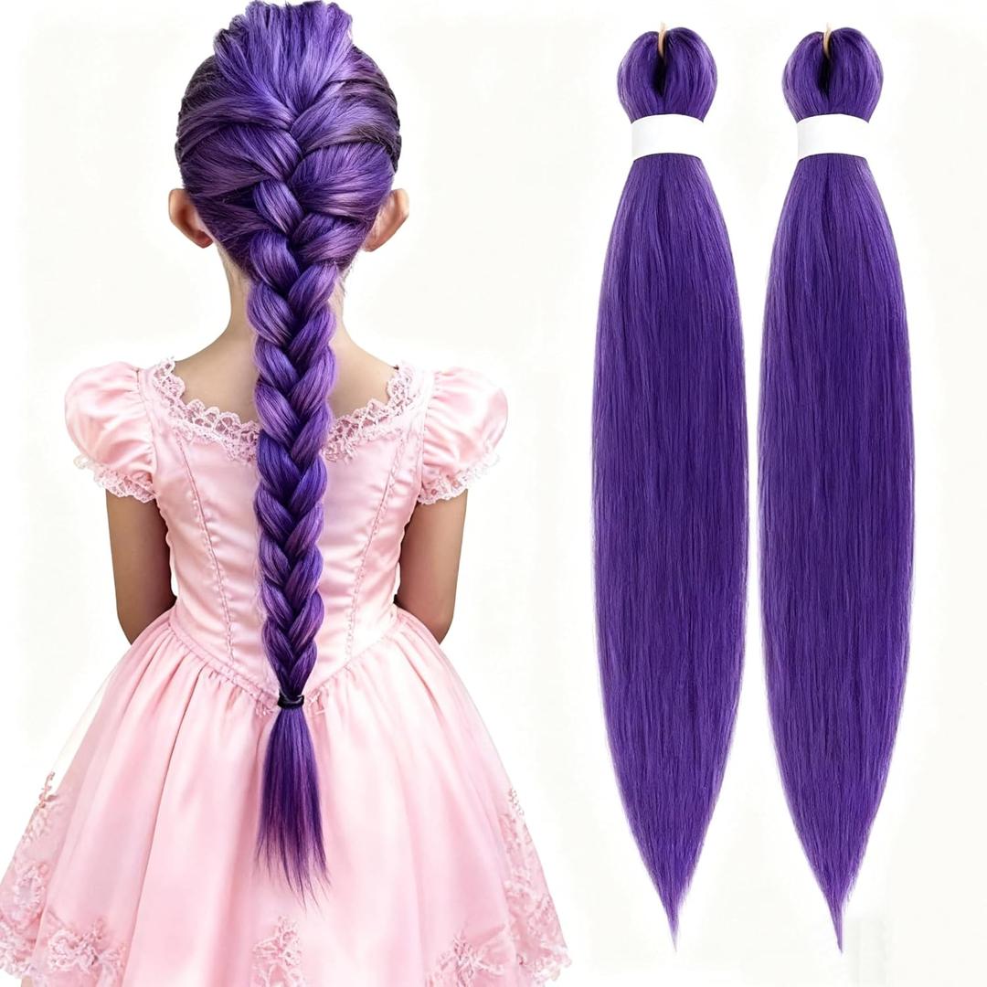 Long Purple Braiding Hair Pre Stretched Synthetic Braiding hair Extensions for Braids, Braiding Hair Extensions for Stage Party Christmas Costume Cosplay (Purple)