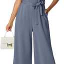 Lepunuo Jumpsuits for Women Dressy Casual Crewneck One Piece Overalls Wide Leg Jumpers Wrinkle-Free Tie Knot Rompers Small