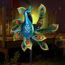 Solar Wind Spinner Outdoor Metal Kinetic Wind Spinners with LED Lighting Glass Ball Peacock Wind Spinner with Stake Decorative Windmill for Yard Lawn Garden Patio Decor