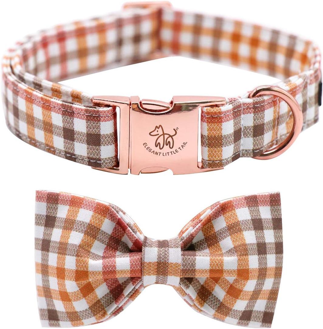 Elegant little tail Dog Collar with Bow, Comfotable Dog Bowtie, Bowtie Dog Collar Adjustable Dog Collars for Small Medium Large Dogs and Cats (Medium (Pack of 1), Yellow Plaid)