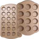 Nonstick Muffin & Cupcake Pan Set (2 Pack) - 12 Cup Regular + 24 Cup Mini Muffin Tins | Heavy Duty Gold Carbon Steel, Rust-Resistant, Easy Release