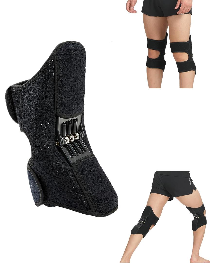 Professional Knee Booster Brace With Triple Spring Support Reinforced Carbon Steel Compression Spring Stabilizer, Climbing Stairs Squats Boosted Support for OA Knee Pain & Meniscus Tear 1 Pack (Black)