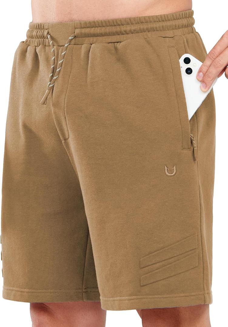 NORTHYARD Men's Cotton Casual Sweat Shorts Athletic Running Short with Zipper Pockets 7" Workout Gym Lounge for Mens (Brown, S)