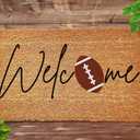 Football Doormat, 16x24 Inch, Brown, Green, Modern, Water Resistant, Braided, Letter Print, Machine Washable