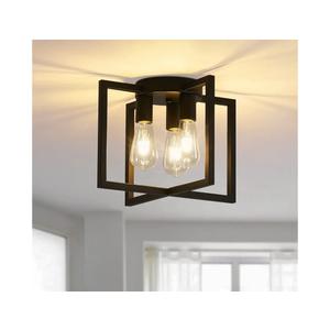 3-Light Ceiling Light Fixture, Black Semi-Flush Mount Chandelier with Geometric Metal Shade, Farmhouse Industrial Lighting for Kitchen Living Room Bedroom Hallway Foyer, E26 Base