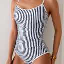 Eomenie Women's One Piece Swimsuit Tummy Control Slimming Bathing Suit Color Block Spaghetti Strap 1 Piece Swim Suit Swimwear (White, M)