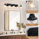 Black Vintage Bathroom Vanity Light Fixture, 5-Light Vanity Light for Bathroom, Antique Matte Black Finish with Crystal Glass Shade, Lighting Fixtures Over Mirror for Bedroom Living Room