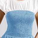 Wenrine Womens Casual Summer Midi Dress Smocked Cap Sleeve Crew Neck Color Block A Line Flowy Beach Dresses (Sky Blue)