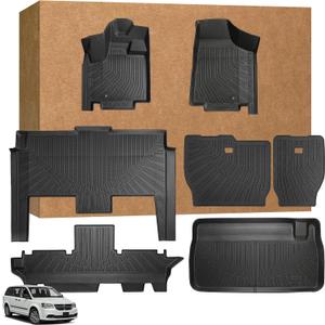 Floor Mats Full Set for Chrysler Town & Country 2008-2016(ONLY Stow'n Go)
for Dodge Grand Caravan 2008-2020, TPE All Weather Protection Custom Fit Floor Liners & Backrest Mat & Cargo Liner