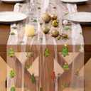Socomi 3pcs Christmas Table Runner Tulle Gauze Cheesecloth Embroidery Sheer Table Runners for Winter Wedding Party Baby Shower Birthday Holiday Picnic Home Decor (10ft x 3pcs, Xmas Tree)