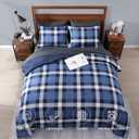 MaiRve Full Size Plaid Comforter Set Indigo Blue, Classic Checkered 7 Pieces Bedding Set for Boys Girls Teen, All Season Lightweight Bed in A Bag with Sheets, Pillowcases & Shams
