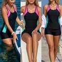 Daci Black and Pink Women 2 Piece Tankini Swimsuit - 2026 Tummy Control Sporty Bathing Suit Color Block Swim Tank Top with Boy Shorts XL