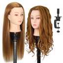 22" MQHIHI Mannequin Head Human Hair Cosmetology Manikin Doll Head with 80% Real Hair for Hairdresser Practice Cutting Braiding Hair Styling with Clamp Holder and Tools (Light Brown)