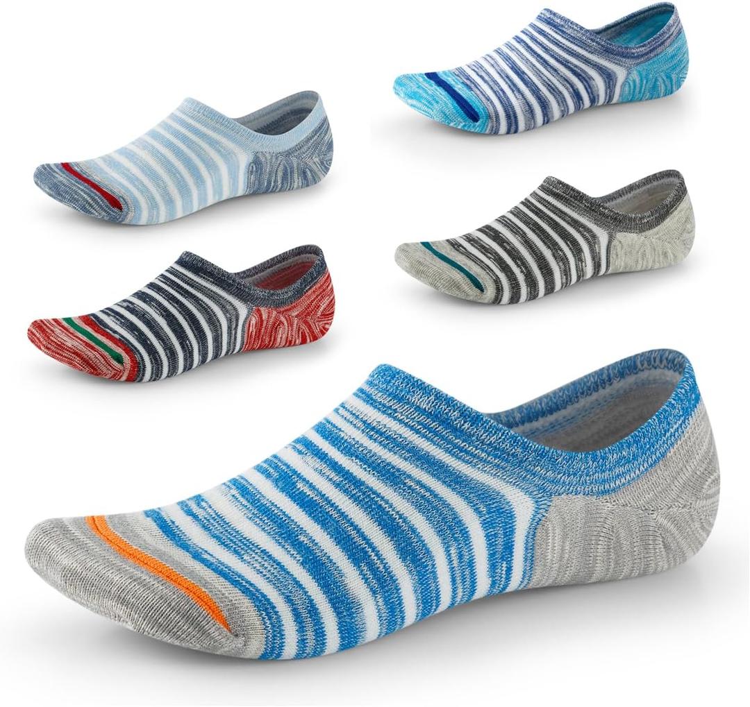 No Show Socks for Men&Women-Low Cut with Non Slip Grip-Invisible Socks for Oxfords Sneakers Size7-12 5 Pairs (Blue, L)