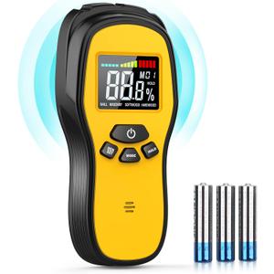 Pinless Moisture Meter - Povlen Wood Moisture Meter Digital Moisture Detector for Lumber Drywall Firewood Masonry Woodworking Plaster Floor Concrete Building with LCD Display Sound Alarm (Black Orange)