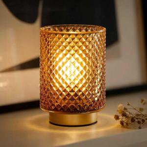 ULAROOM Battery Operated Lamp,Cordless Glass Accent Table Lamp with Timer for Bedside,Small Decorative Lamp with Warm White LED Bulb for Nightstand/Bookshelf/Entryway/Tabletop Counter Decor(Amber)
