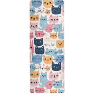 Cute Cats Thin Yoga Mat with Bag Included, Non Slip Fitness Workout Mat, Foldable Suede Rubber Yoga Mat for Yoga Pilates and Fitness, 70.8" L x 26" W x 1mm