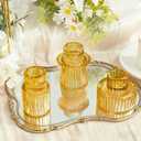 WELLIFE 6 Pcs Amber Glass Candle Holder, Taper Candle Holder, Amber Glass Candlestick Holder for Party, Wedding Decorations, Table Centerpieces and Thanksgiving
