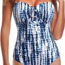 Daci Womens One Piece Swimsuit Tummy Control- Moderate Coverage Bathing Suit 2025 Bandeau Strapless Swimwear (Blue, M)