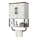 RUSTOWN Farmhouse Rustic Medicine Cabinet with Two Barn Door,Wood Wall Mounted Storage Cabinet w/Dark Brown Top & Adjustable Shelf and Towel Bar, 3-Tier Cabinet for Bathroom(White)