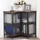 VECELO 3 Tier Corner Storage Cabinet with Metal Mesh Doors, Short Corner TV Stand Shelf for Compact Space, Living Room, Kitchen, Home Office, Brown