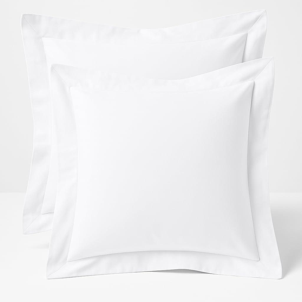 2 Pack Euro Pillow Shams 26x26 600 Thread Count 100% Organic Cotton White Square Pillow Covers with 2 Inch Flange, Soft & Smooth Premium Hotel-Quality Pillowcases Set of 2