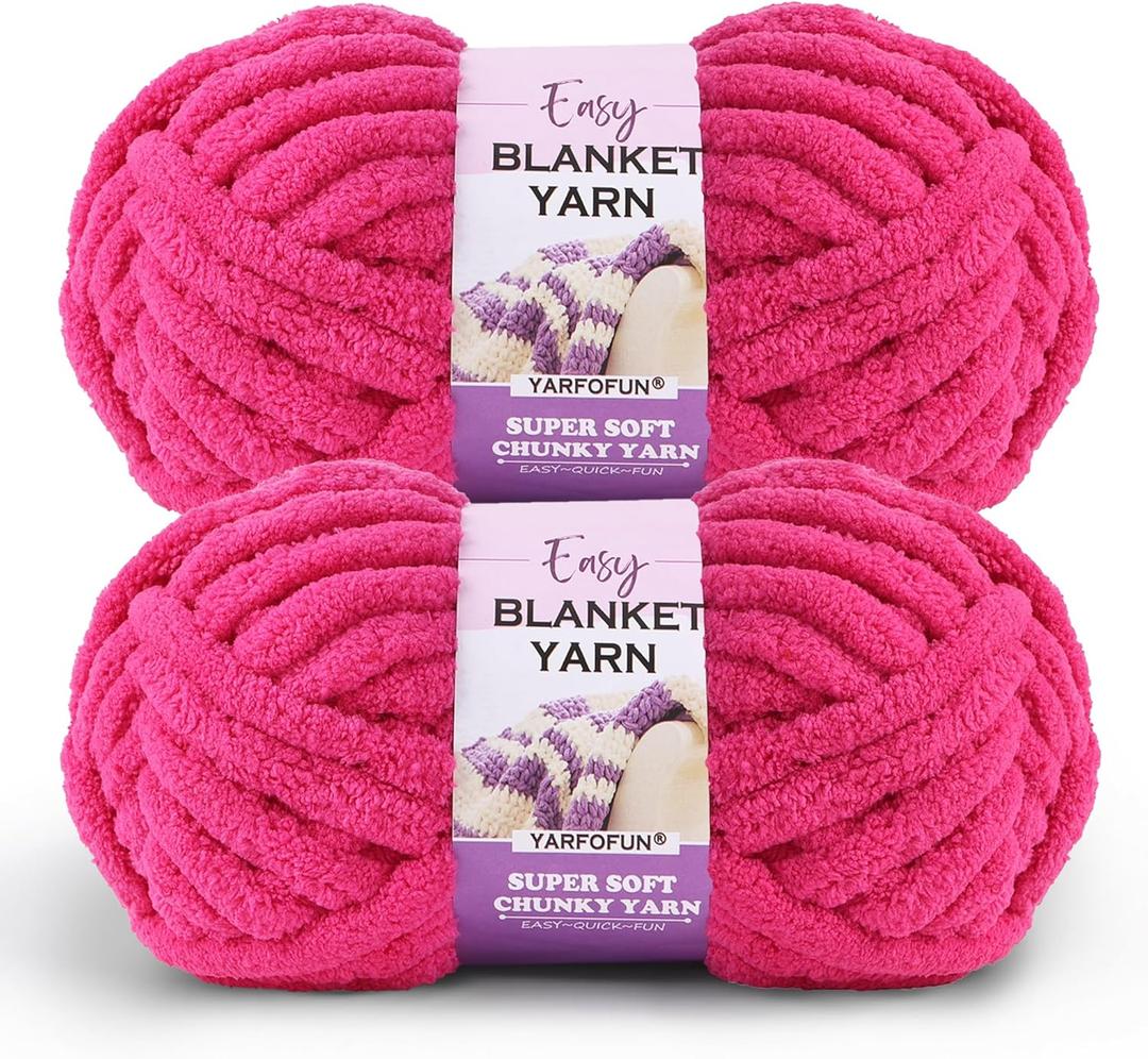 2 Pack Chunky Chenille Yarn for Crocheting Hand Knitting,Soft Thick Bulky Chunky Fluffy Plush Velvet Crochet Blanket Yarn for Crocheting Baby Blankets/DIY Crafts/Home Decor 2 * 100g(Hot Pink)