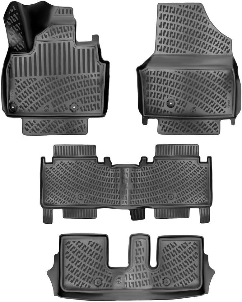 Kia EV9 7-Seats 2024-2026 (No 6-Seats Version) Floor Mats 3D Custom Fit Rubber Car Mats Laser Measured Floor Liners All Weather Heavy Duty Waterproof Odorless Non-Slip TPE (Front & Rear)