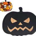 Halloween Pumpkin Cutting Board & Serving Tray & Platters Wooden Cheese Board Gothic Kitchen Dishes for Halloween Party and Day of The Dead Decor13.3" Lx11W  (Black)