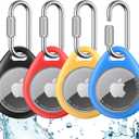 UNBREAKcable AirTag Holder for Apple - 4 Pack Air Tag Case [Professional Carabiner] [Waterproof] [Shockproof] TPU AirTag Keychain for Kids, Pets, Keys, Luggage, Backpacks (Black+Red+Yellow+Blue)