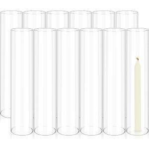 12 PCS Hurricane Candle Holder 2.5" W x 14" H Hurricane Glass Candle Holders Bottomless Cylinder Sleeve Tall Clear Glass Cylinder Open Both Ends, Chimney Tube Cover Open Ended Candle Shade