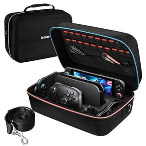 ivoler Carrying Storage All in One Case for Nintendo Switch 2 (2025),Portable Travel All Protective Hard Messenger Bag Soft Lining 20 Games for Switch 2 Console Pro Controller Accessories Black