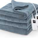 Sunbeam Electric Royal Luxe Microplush Heated Blanket, 12 Heat Settings, 12-Hour Auto Shut-Off, Fast Heating, Warm and Cozy, Cadet Blue Color, King (90" x 100")