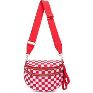 Pure Colour Crossbody Bum Bags for Women Spacious Checkered Cross body Bag Nylon Trendy Fanny Pack for Travel