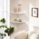 Gieanoo Floating Corner Shelves Set 2 12inch White Solid Oak Rounded Corner Shelves Wall Mounted with Cable Hole Wood Corner Hanging Shelves for Living Room Bedroom Bathroom Kitchen