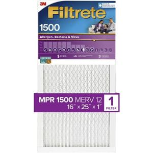 3M - 2001DC-6 Filtrete Ultra Allergen Reduction FPR9 Air Furnace Filter 16" X 25" X 1" (1-Pack) White
